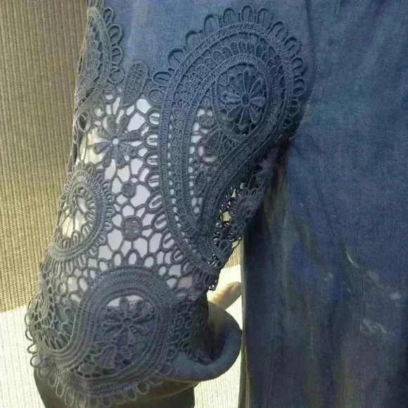 Neiman Marcus Tunic/Dress;denim with lace; Off shoulder, avant garde, cute, chic - Picture 4 of 5